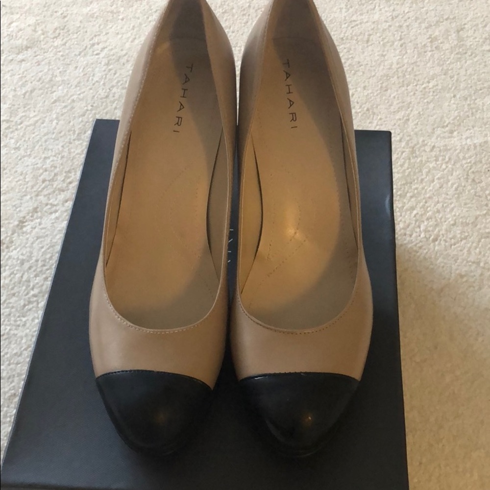 Taupe and black pumps size 7.5